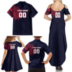 Personalized Melbourne Demons Polynesian Family Matching Summer Maxi Dress and Hawaiian Shirt Tribal Chest and Sleeve Tattoo Heritage Warrior