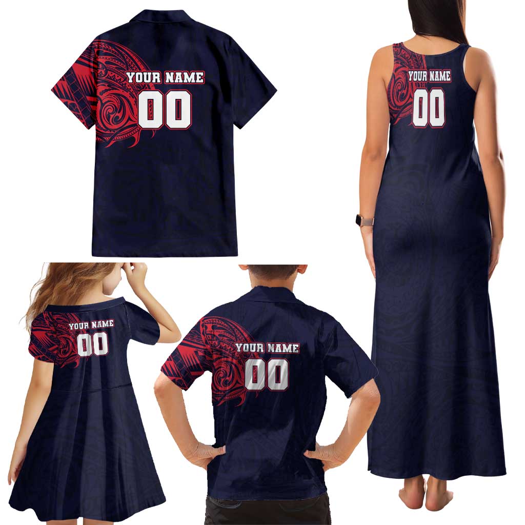 Personalized Melbourne Demons Polynesian Family Matching Tank Maxi Dress and Hawaiian Shirt Tribal Chest and Sleeve Tattoo Heritage Warrior