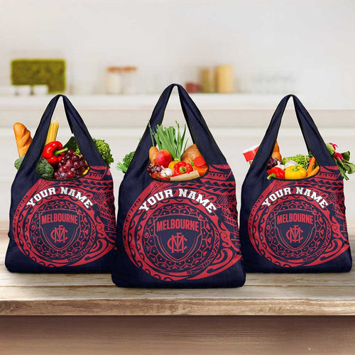 Personalized Melbourne Demons Polynesian Grocery Bag Tribal Chest and Sleeve Tattoo Heritage Warrior