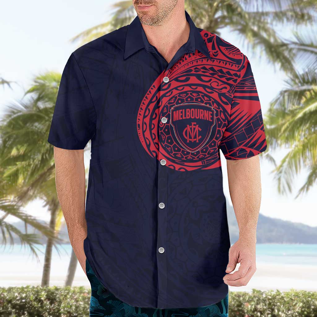 Personalized Melbourne Demons Polynesian Hawaiian Shirt Tribal Chest and Sleeve Tattoo Heritage Warrior