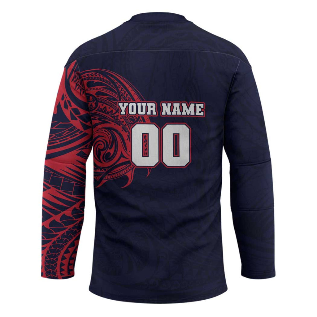 Personalized Melbourne Demons Polynesian Hockey Jersey Tribal Chest and Sleeve Tattoo Heritage Warrior