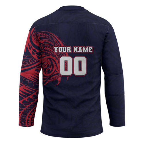 Personalized Melbourne Demons Polynesian Hockey Jersey Tribal Chest and Sleeve Tattoo Heritage Warrior