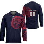 Personalized Melbourne Demons Polynesian Hockey Jersey Tribal Chest and Sleeve Tattoo Heritage Warrior