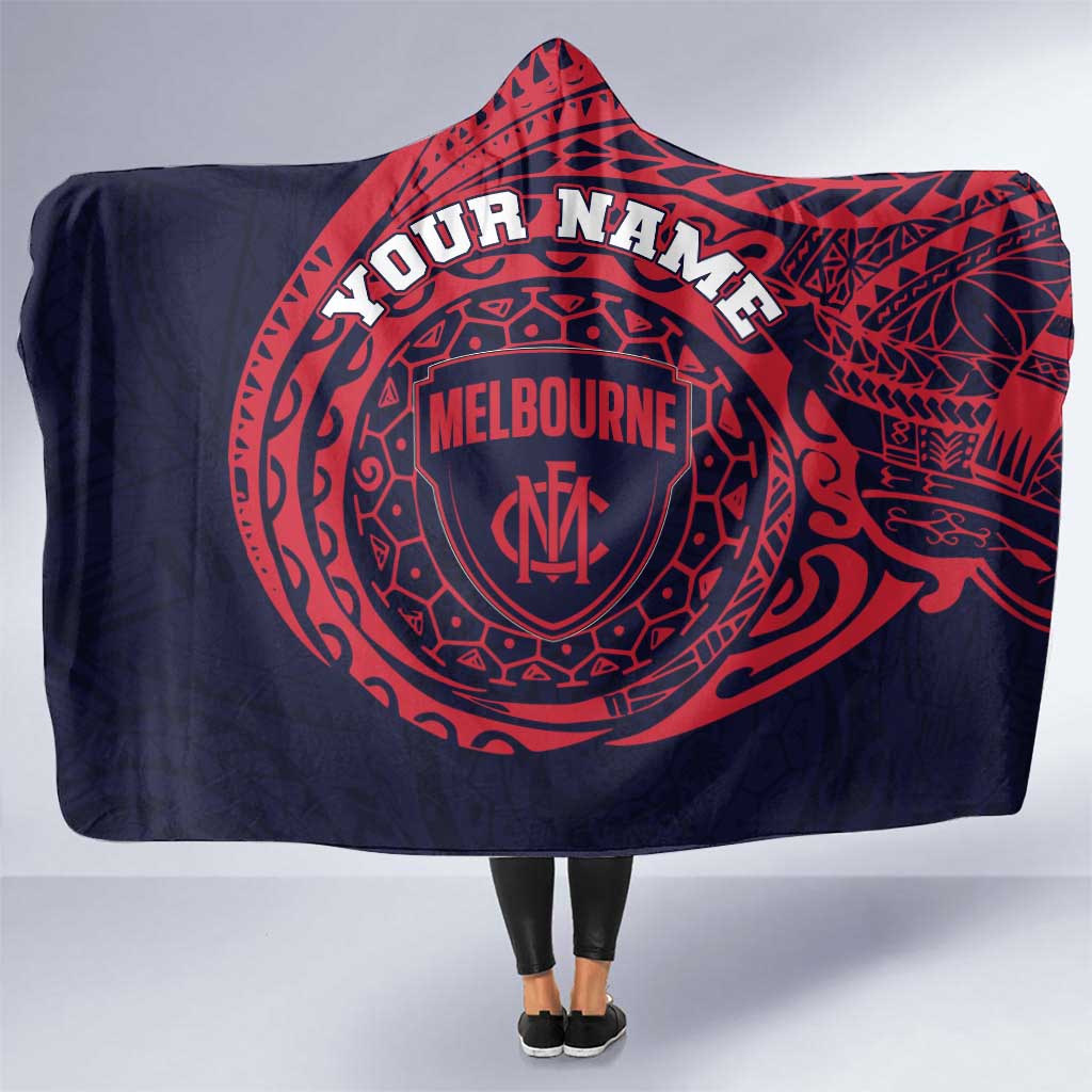 Personalized Melbourne Demons Polynesian Hooded Blanket Tribal Chest and Sleeve Tattoo Heritage Warrior