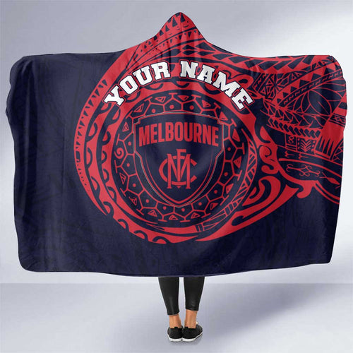 Personalized Melbourne Demons Polynesian Hooded Blanket Tribal Chest and Sleeve Tattoo Heritage Warrior