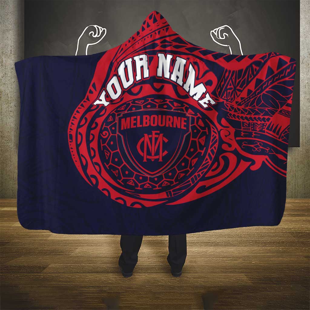 Personalized Melbourne Demons Polynesian Hooded Blanket Tribal Chest and Sleeve Tattoo Heritage Warrior