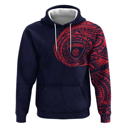 Personalized Melbourne Demons Polynesian Hoodie Tribal Chest and Sleeve Tattoo Heritage Warrior