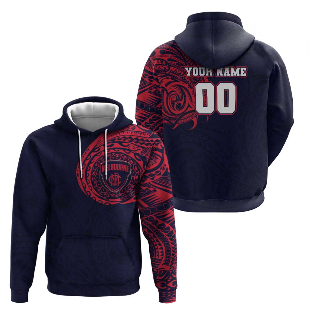 Personalized Melbourne Demons Polynesian Hoodie Tribal Chest and Sleeve Tattoo Heritage Warrior