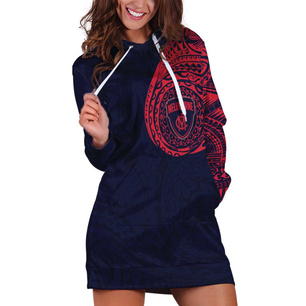 Personalized Melbourne Demons Polynesian Hoodie Dress Tribal Chest and Sleeve Tattoo Heritage Warrior