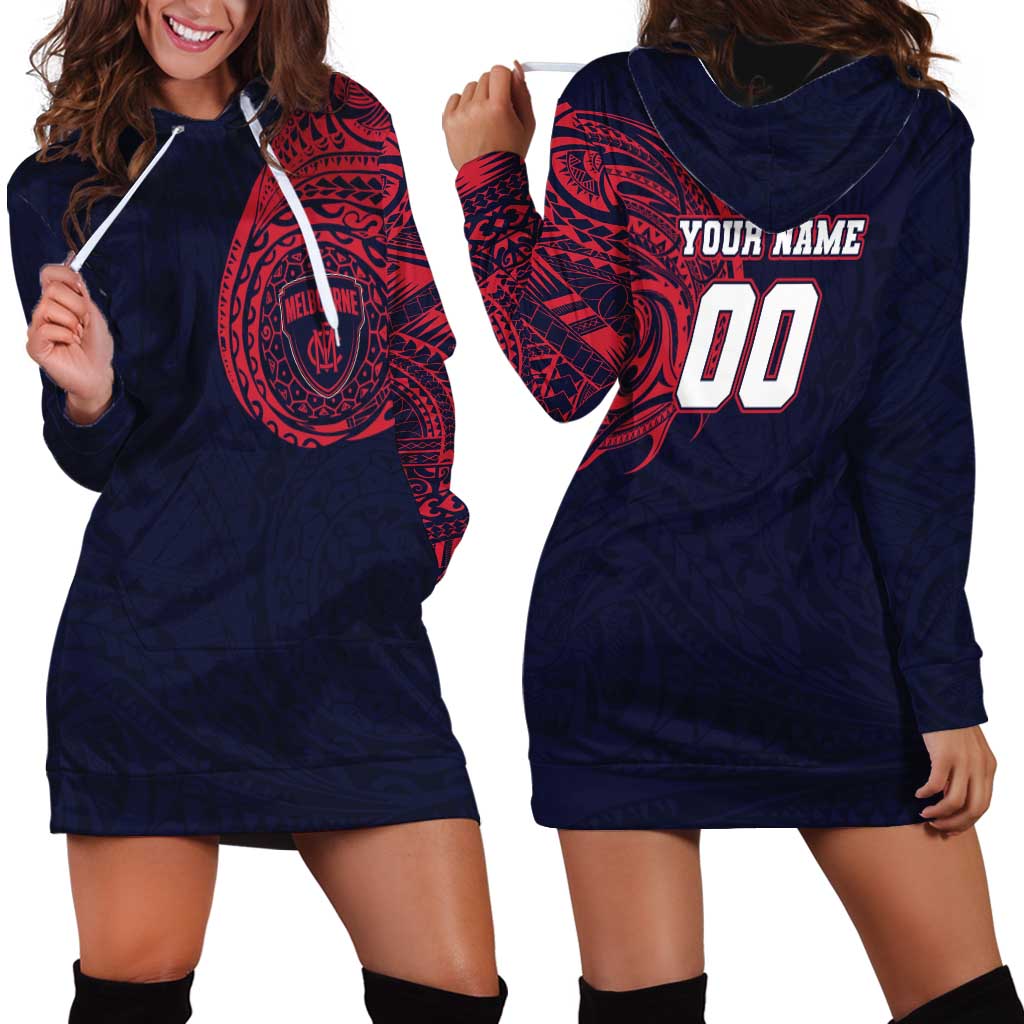 Personalized Melbourne Demons Polynesian Hoodie Dress Tribal Chest and Sleeve Tattoo Heritage Warrior