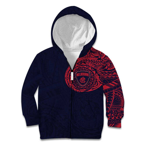 Personalized Melbourne Demons Polynesian Kid Hoodie Tribal Chest and Sleeve Tattoo Heritage Warrior