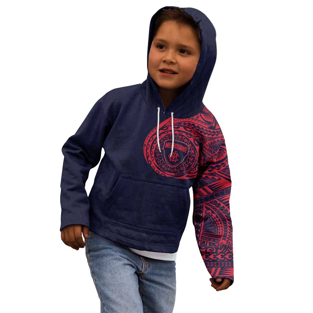 Personalized Melbourne Demons Polynesian Kid Hoodie Tribal Chest and Sleeve Tattoo Heritage Warrior