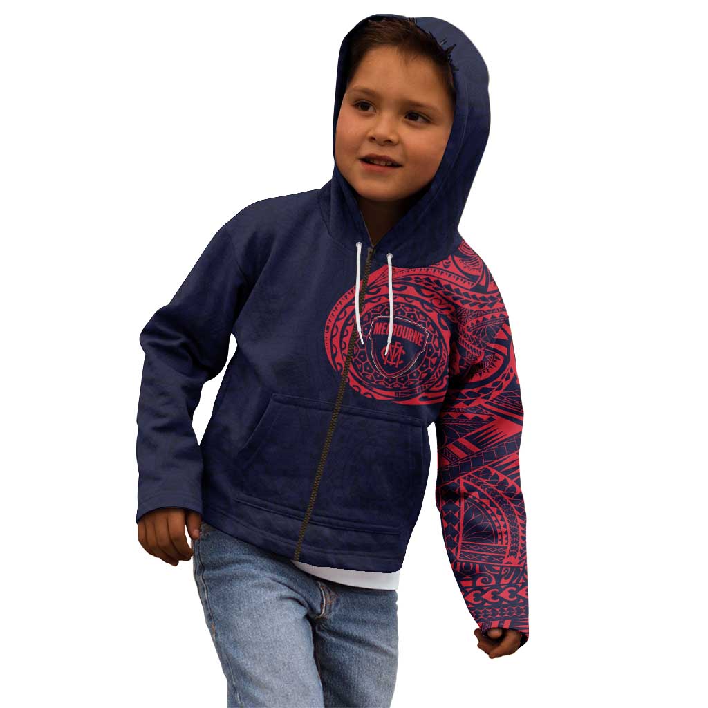 Personalized Melbourne Demons Polynesian Kid Hoodie Tribal Chest and Sleeve Tattoo Heritage Warrior