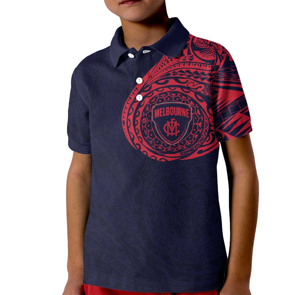 Personalized Melbourne Demons Polynesian Kid Polo Shirt Tribal Chest and Sleeve Tattoo Heritage Warrior