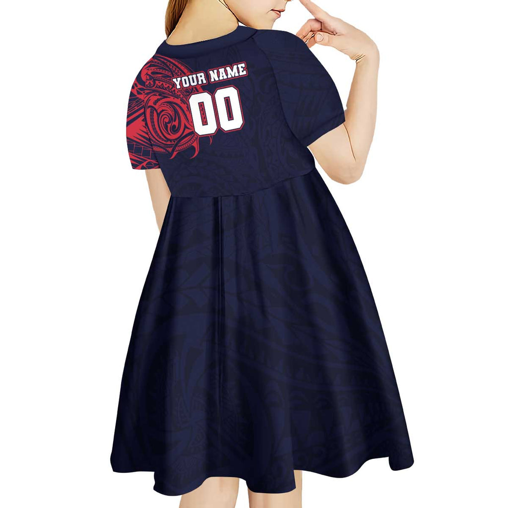 Personalized Melbourne Demons Polynesian Kid Short Sleeve Dress Tribal Chest and Sleeve Tattoo Heritage Warrior