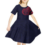 Personalized Melbourne Demons Polynesian Kid Short Sleeve Dress Tribal Chest and Sleeve Tattoo Heritage Warrior