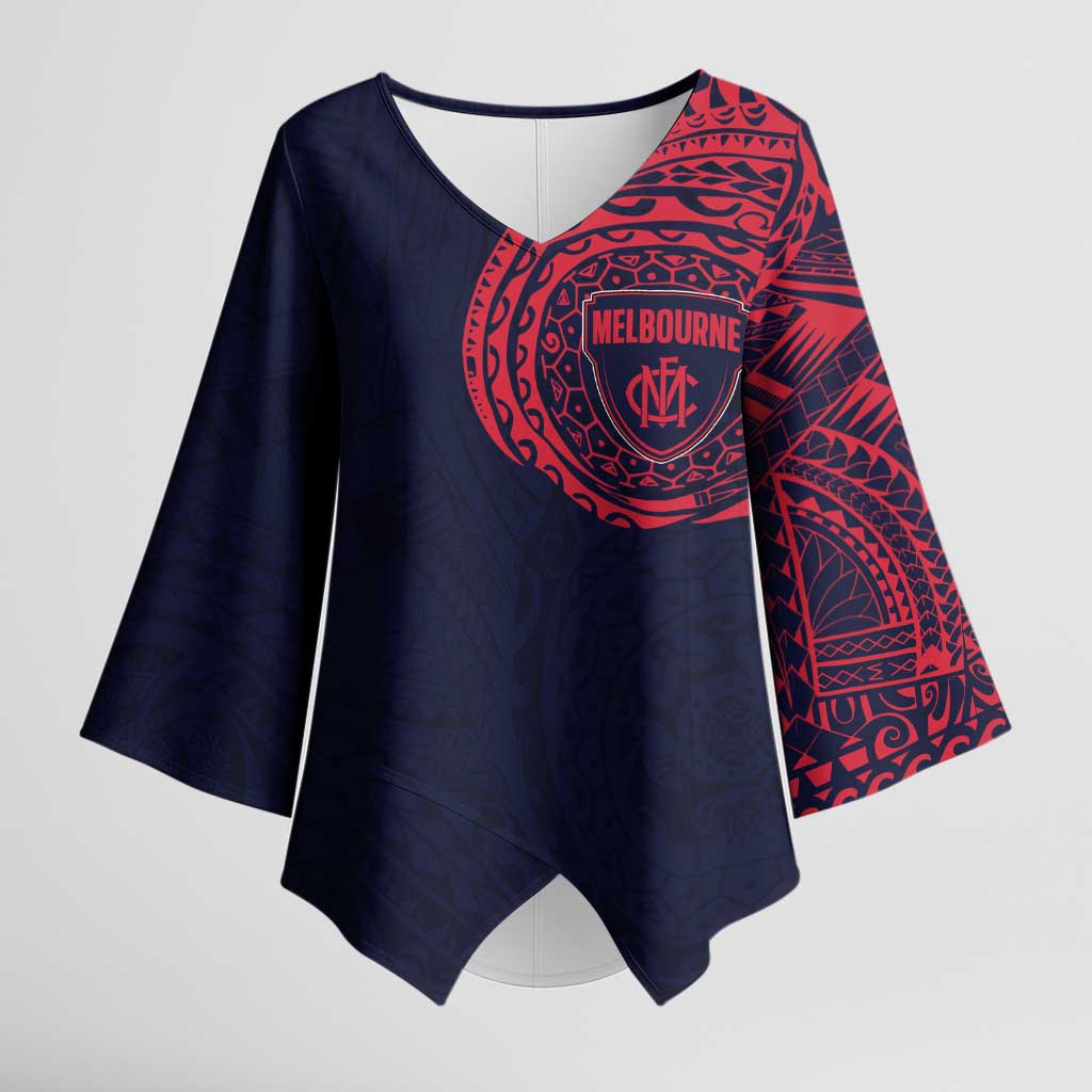 Personalized Melbourne Demons Polynesian Kimono Sleeve Blouse Tribal Chest and Sleeve Tattoo Heritage Warrior