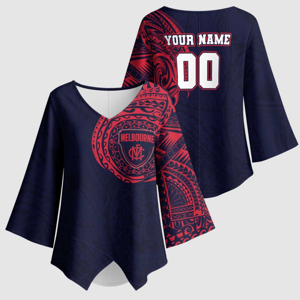 Personalized Melbourne Demons Polynesian Kimono Sleeve Blouse Tribal Chest and Sleeve Tattoo Heritage Warrior