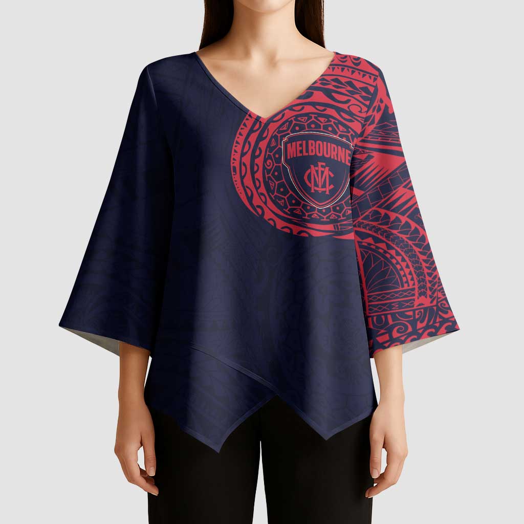 Personalized Melbourne Demons Polynesian Kimono Sleeve Blouse Tribal Chest and Sleeve Tattoo Heritage Warrior