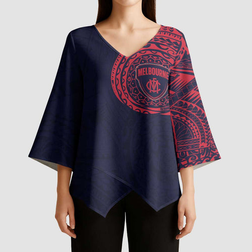 Personalized Melbourne Demons Polynesian Kimono Sleeve Blouse Tribal Chest and Sleeve Tattoo Heritage Warrior