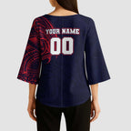 Personalized Melbourne Demons Polynesian Kimono Sleeve Blouse Tribal Chest and Sleeve Tattoo Heritage Warrior