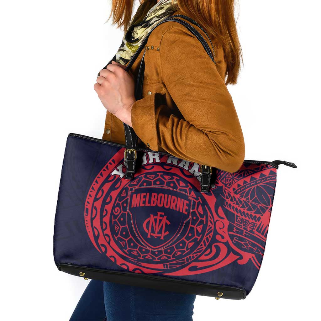 Personalized Melbourne Demons Polynesian Leather Tote Bag Tribal Chest and Sleeve Tattoo Heritage Warrior