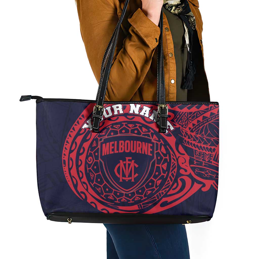 Personalized Melbourne Demons Polynesian Leather Tote Bag Tribal Chest and Sleeve Tattoo Heritage Warrior