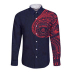 Personalized Melbourne Demons Polynesian Long Sleeve Button Shirt Tribal Chest and Sleeve Tattoo Heritage Warrior