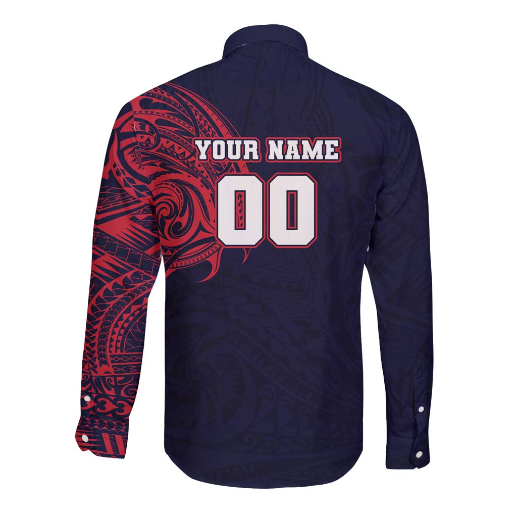 Personalized Melbourne Demons Polynesian Long Sleeve Button Shirt Tribal Chest and Sleeve Tattoo Heritage Warrior