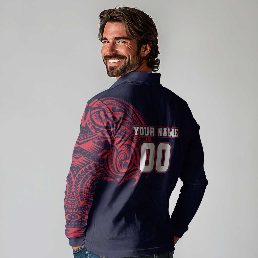 Personalized Melbourne Demons Polynesian Long Sleeve Polo Shirt Tribal Chest and Sleeve Tattoo Heritage Warrior