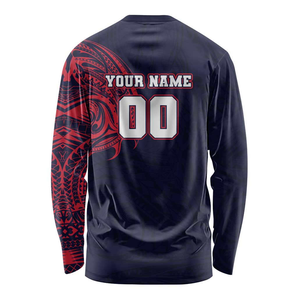 Personalized Melbourne Demons Polynesian Long Sleeve Shirt Tribal Chest and Sleeve Tattoo Heritage Warrior