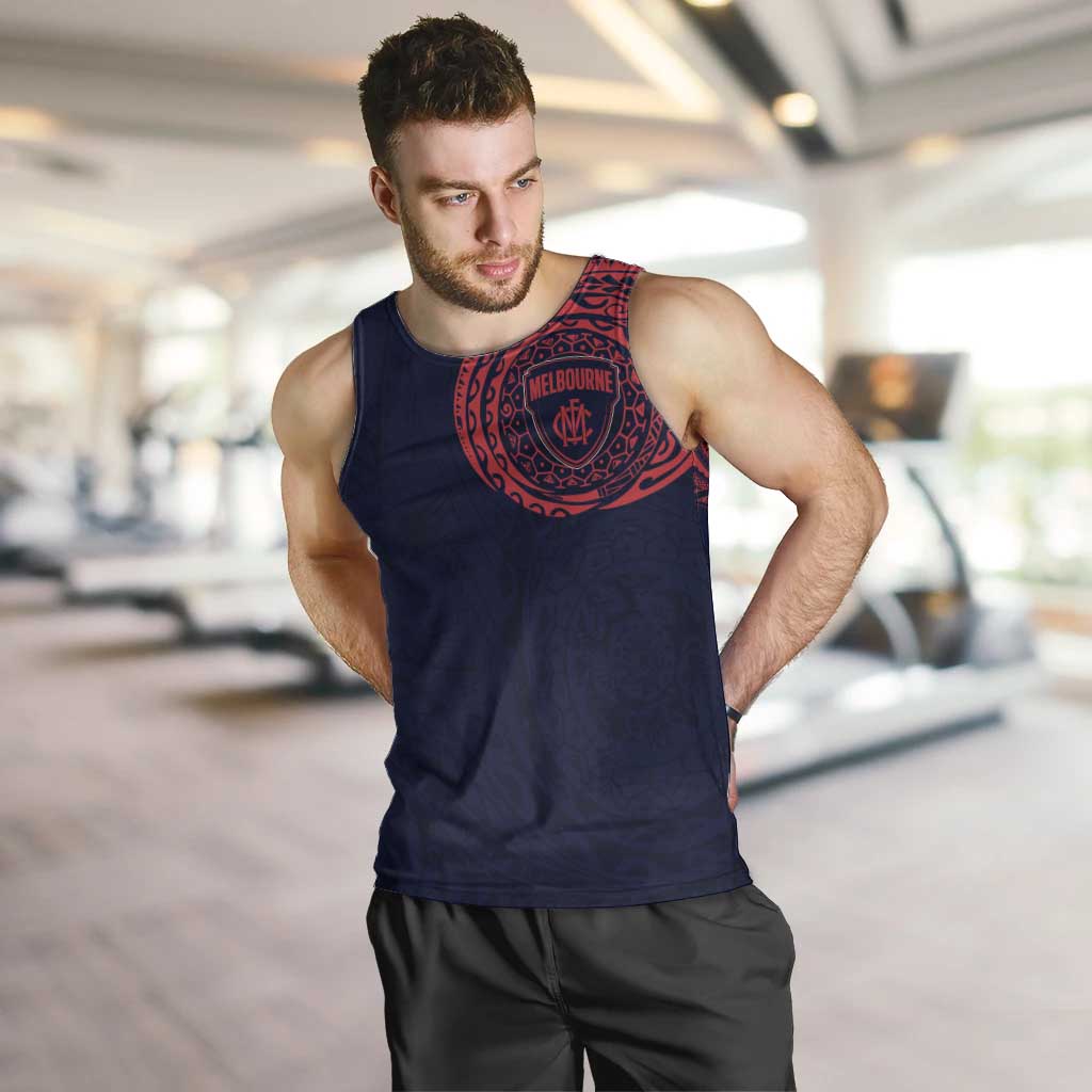 Personalized Melbourne Demons Polynesian Men Tank Top Tribal Chest and Sleeve Tattoo Heritage Warrior
