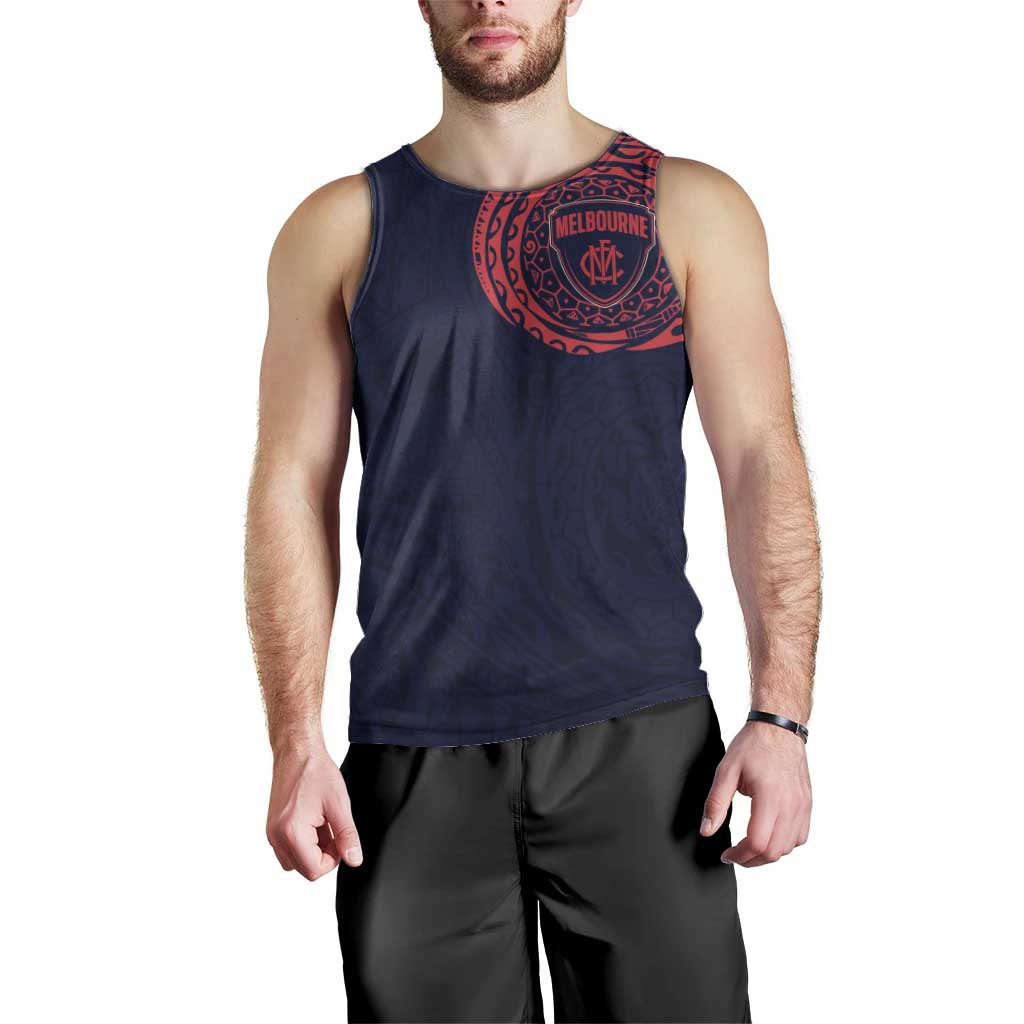 Personalized Melbourne Demons Polynesian Men Tank Top Tribal Chest and Sleeve Tattoo Heritage Warrior