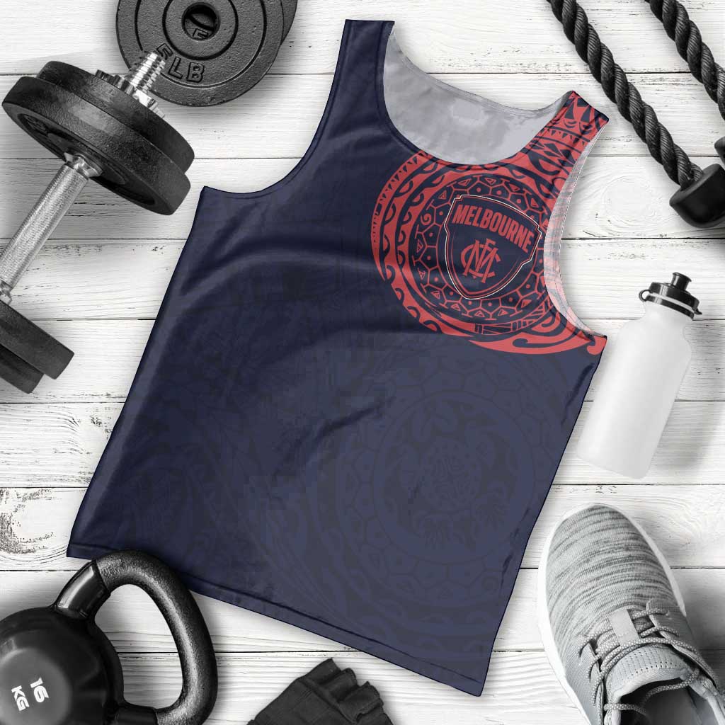 Personalized Melbourne Demons Polynesian Men Tank Top Tribal Chest and Sleeve Tattoo Heritage Warrior