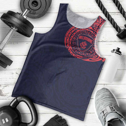 Personalized Melbourne Demons Polynesian Men Tank Top Tribal Chest and Sleeve Tattoo Heritage Warrior