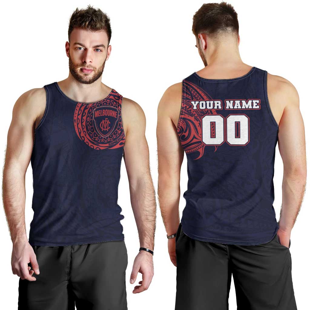 Personalized Melbourne Demons Polynesian Men Tank Top Tribal Chest and Sleeve Tattoo Heritage Warrior