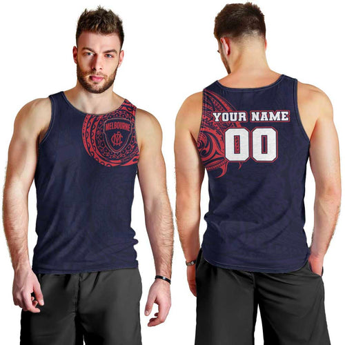 Personalized Melbourne Demons Polynesian Men Tank Top Tribal Chest and Sleeve Tattoo Heritage Warrior
