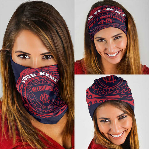 Personalized Melbourne Demons Polynesian Neck Gaiter Tribal Chest and Sleeve Tattoo Heritage Warrior