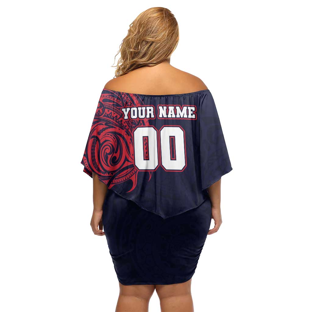 Personalized Melbourne Demons Polynesian Off Shoulder Short Dress Tribal Chest and Sleeve Tattoo Heritage Warrior