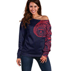Personalized Melbourne Demons Polynesian Off Shoulder Sweater Tribal Chest and Sleeve Tattoo Heritage Warrior