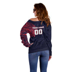 Personalized Melbourne Demons Polynesian Off Shoulder Sweater Tribal Chest and Sleeve Tattoo Heritage Warrior