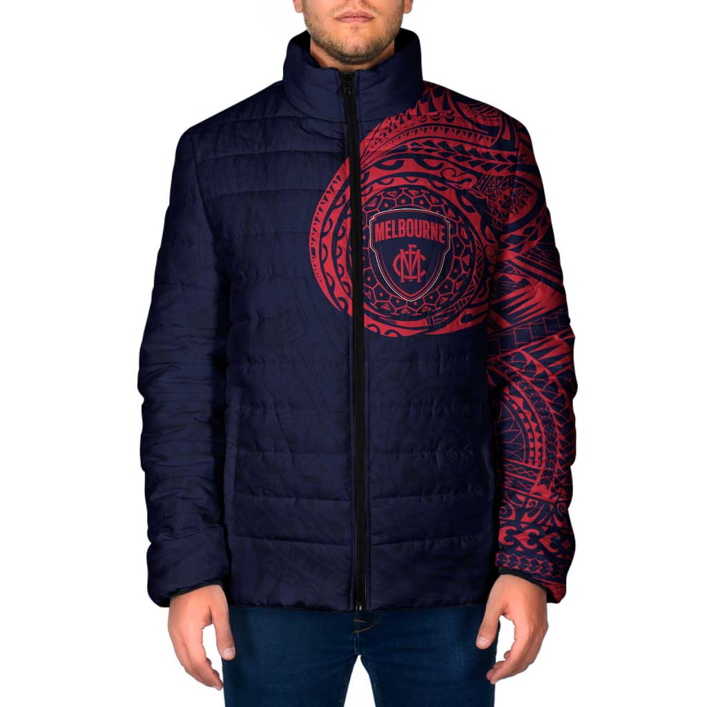 Personalized Melbourne Demons Polynesian Padded Jacket Tribal Chest and Sleeve Tattoo Heritage Warrior