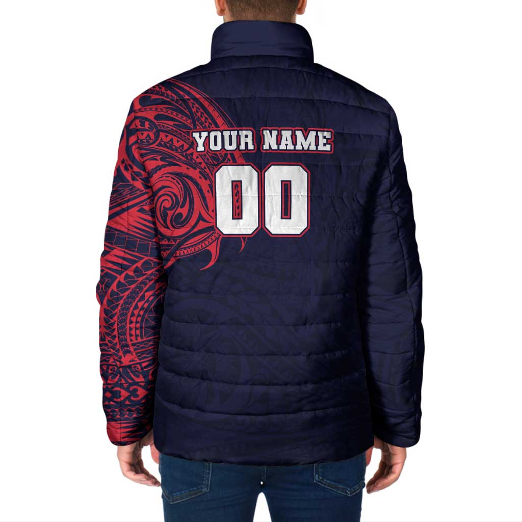Personalized Melbourne Demons Polynesian Padded Jacket Tribal Chest and Sleeve Tattoo Heritage Warrior