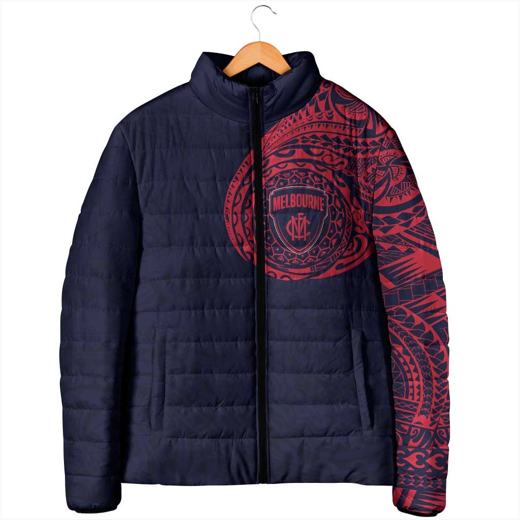 Personalized Melbourne Demons Polynesian Padded Jacket Tribal Chest and Sleeve Tattoo Heritage Warrior