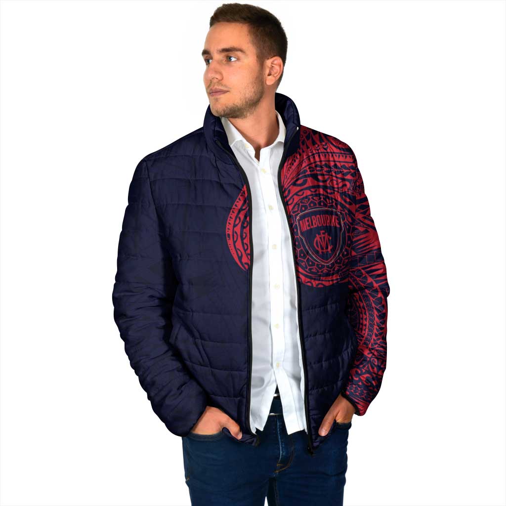 Personalized Melbourne Demons Polynesian Padded Jacket Tribal Chest and Sleeve Tattoo Heritage Warrior
