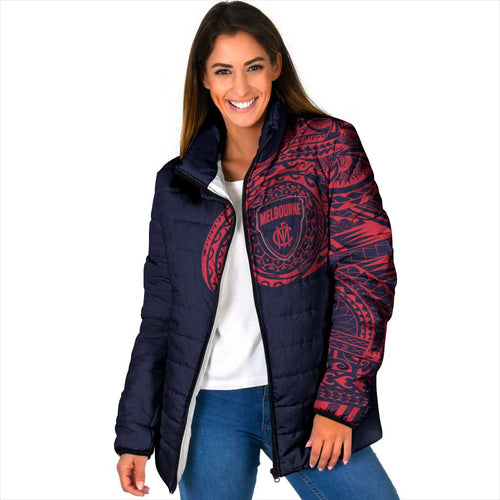 Personalized Melbourne Demons Polynesian Padded Jacket Tribal Chest and Sleeve Tattoo Heritage Warrior