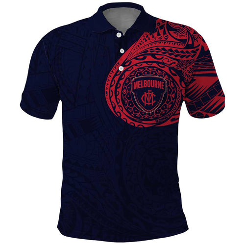 Personalized Melbourne Demons Polynesian Polo Shirt Tribal Chest and Sleeve Tattoo Heritage Warrior