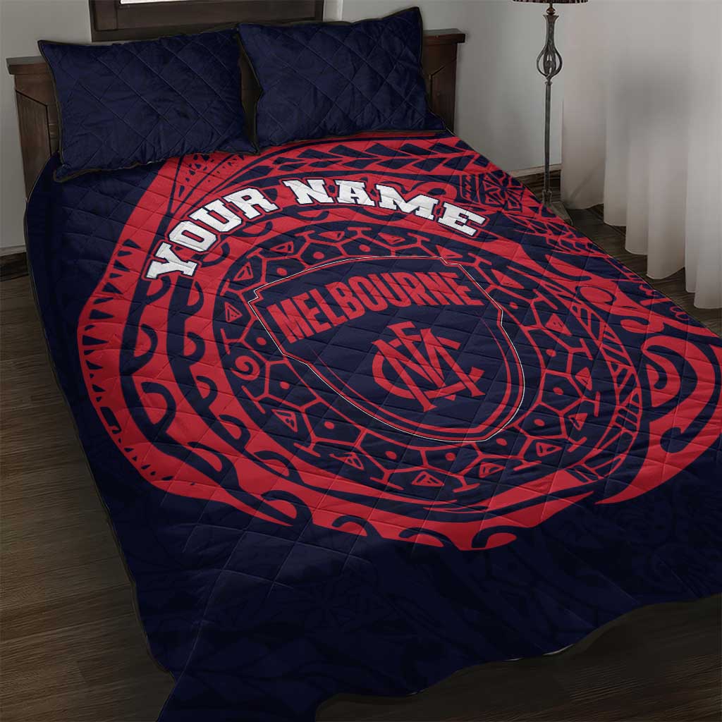 Personalized Melbourne Demons Polynesian Quilt Bed Set Tribal Chest and Sleeve Tattoo Heritage Warrior