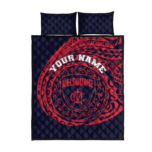 Personalized Melbourne Demons Polynesian Quilt Bed Set Tribal Chest and Sleeve Tattoo Heritage Warrior