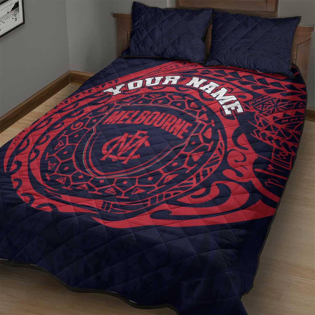 Personalized Melbourne Demons Polynesian Quilt Bed Set Tribal Chest and Sleeve Tattoo Heritage Warrior